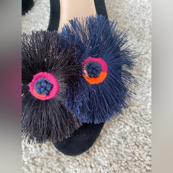 Womens Loeffler Randall size 7.5 black and blue flower Virginia sandal heel GUC - Picture 2 of 14